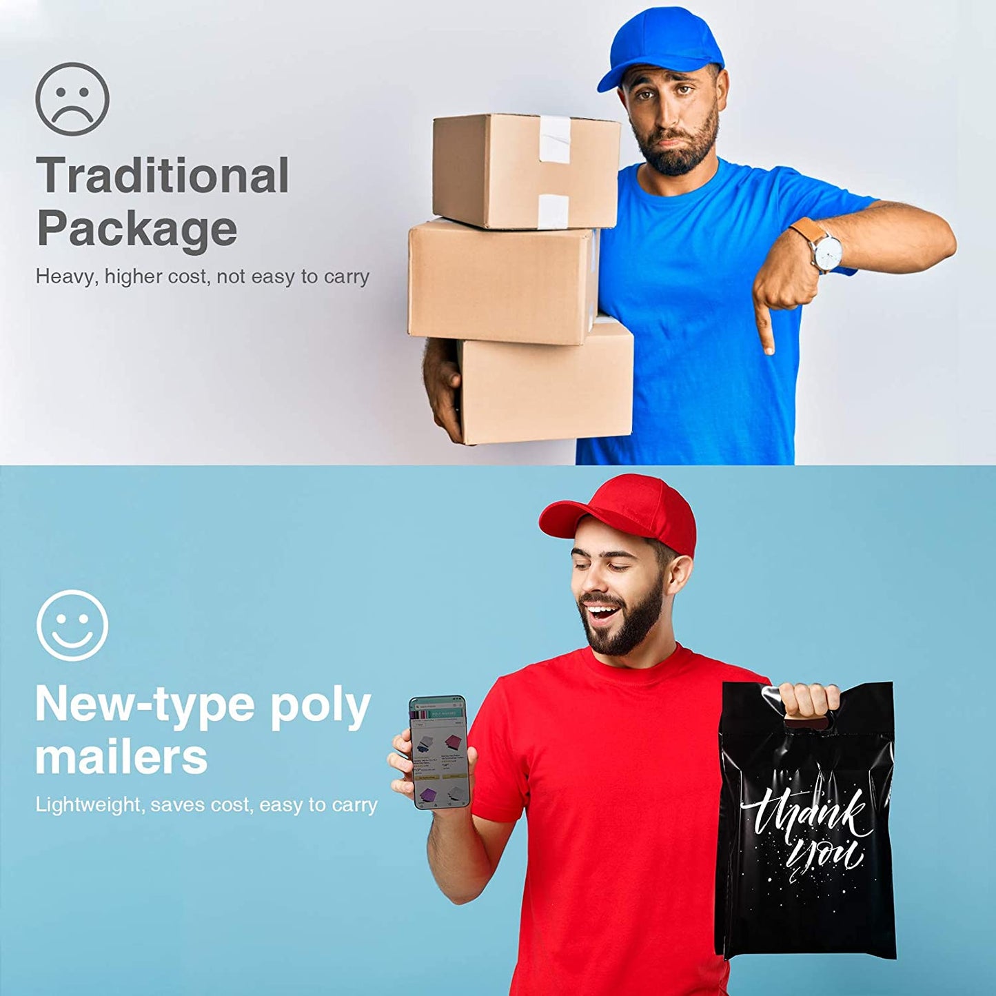 10x13 Poly-Mailer Shipping Bags with Handle | Black