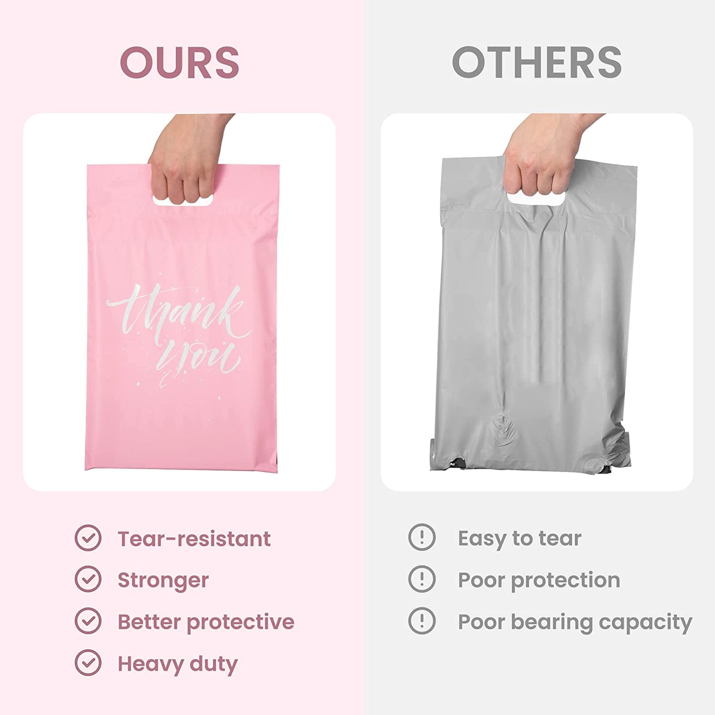 10x13 Poly-Mailer Shipping Bags with Handle | Sakura Pink