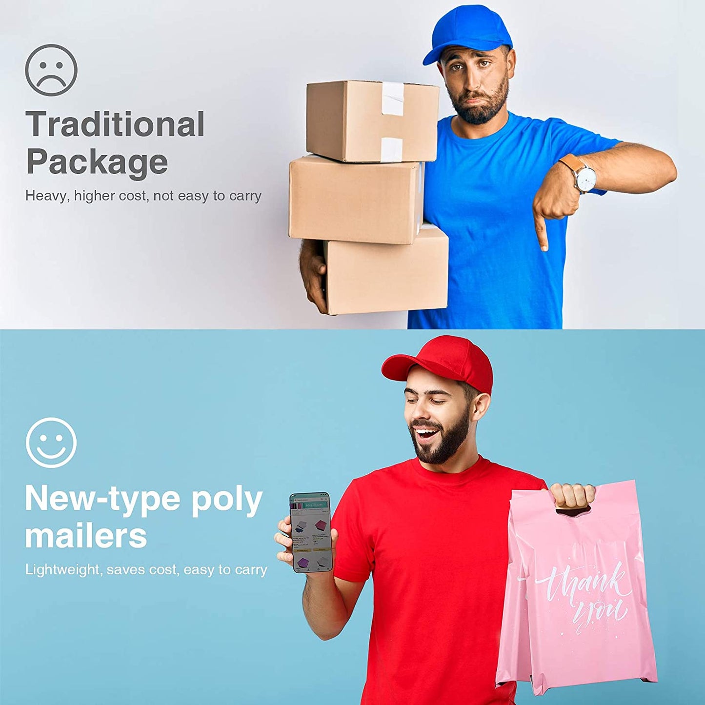 10x13 Poly-Mailer Shipping Bags with Handle | Sakura Pink