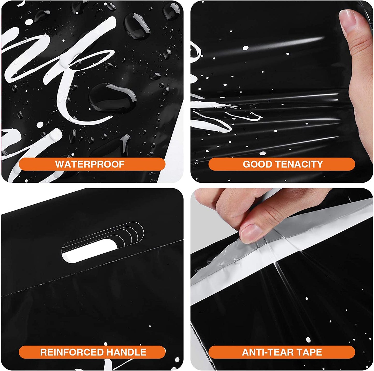 12x15.5 Poly-Mailer Self-Sealing Envelope Shipping Bags with Handle | Black