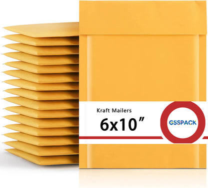 GSSPACK 6x10 Kraft Bubble-Mailer Gepolsterter Umschlag Gelb