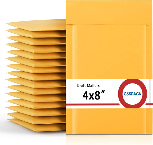 GSSPACK 4x8  Kraft Bubble-Mailer Padded Envelope | Yellow
