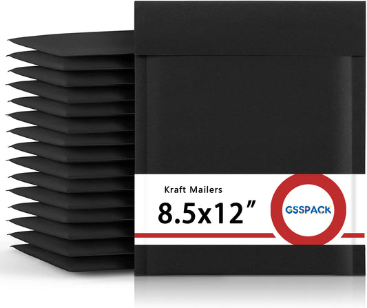 GSSPACK 8.5x12 Kraft Bubble-Mailer Padded Envelope | Black