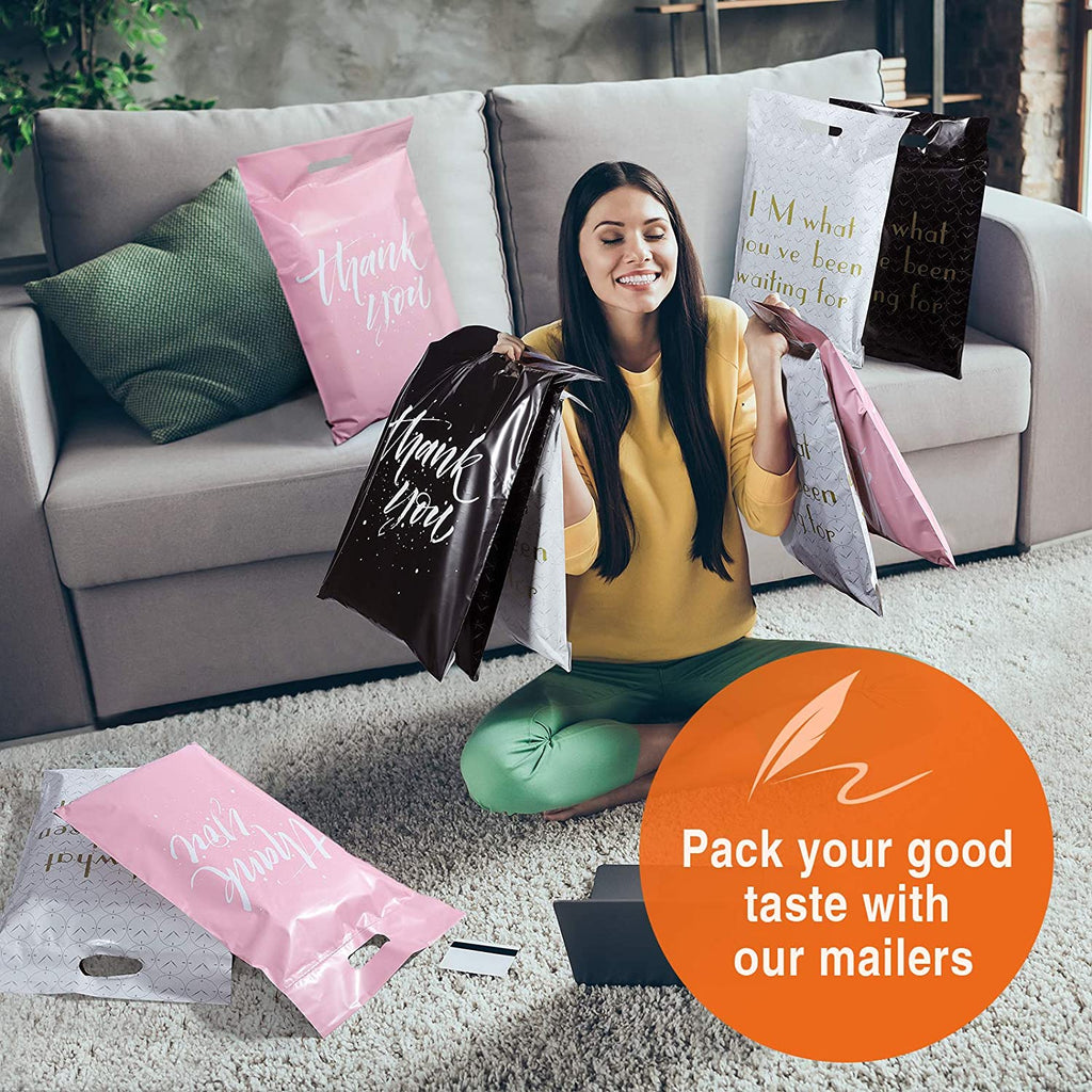 10x13 Poly-Mailer Shipping Bags with Handle | Black