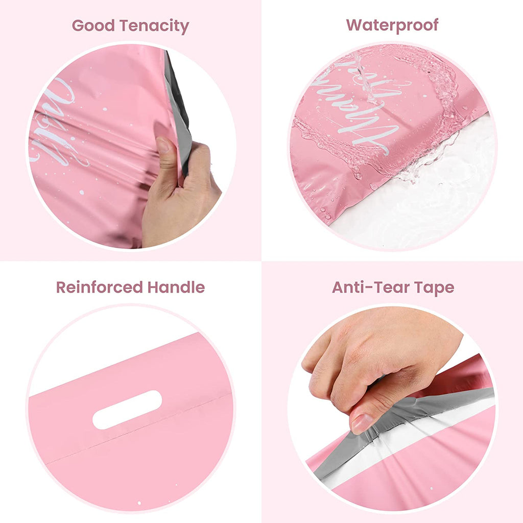 10x13 Poly-Mailer Shipping Bags with Handle | Sakura Pink