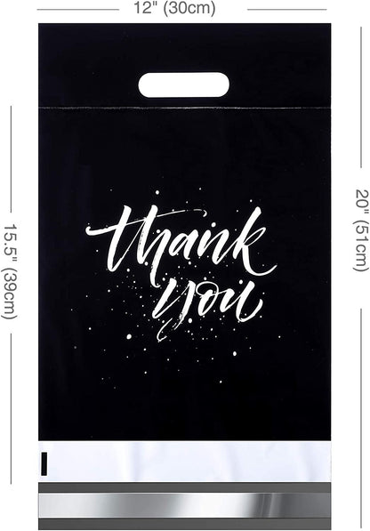 12x15.5 Poly-Mailer Self-Sealing Envelope Shipping Bags with Handle | Black