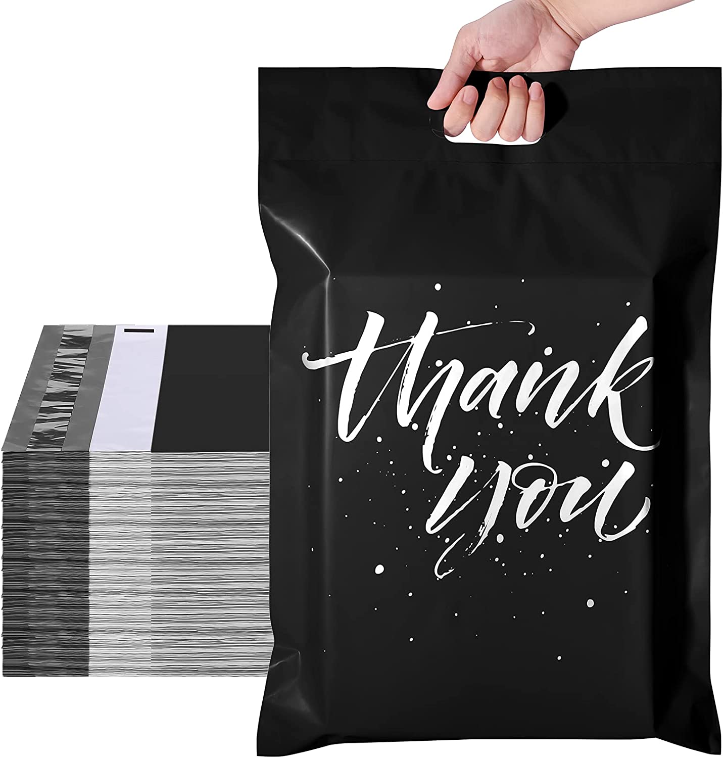 14.5x19 Poly-Mailer Self-Sealing Envelope Shipping Bags with Handle | Black